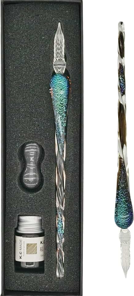Glasstifte-Set,Kalligraphie Stift,Glas Dip Pen und Tinte, Glasfeder für Schreiben,Zeichnen,Grußkarten,Unterschriften,Geschenk