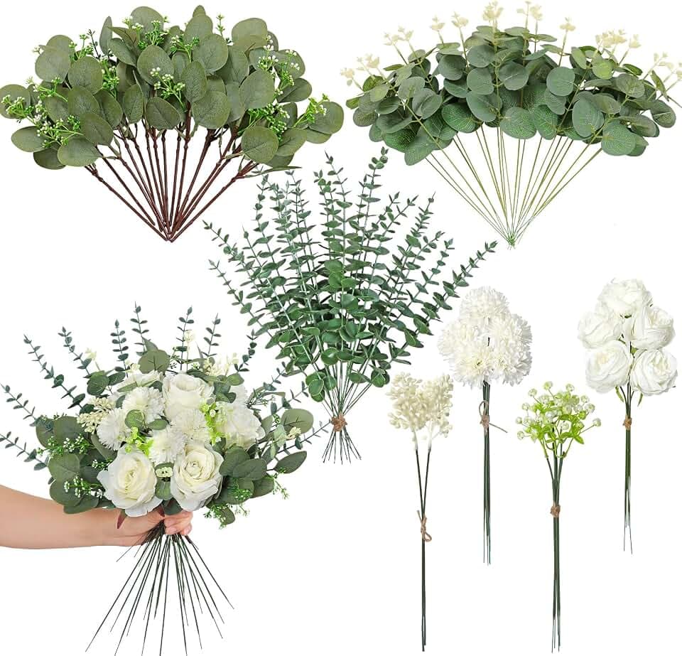 Weldomcor 72 Stück Kunstblumen wie Echt, Künstliche Blumen Eukalyptus Deko