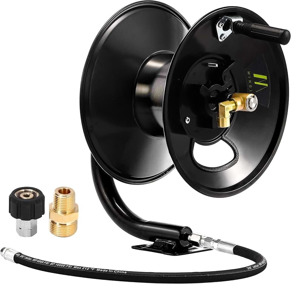 M MINGLE Pressure Washer Hose Reel 100ft x 3/8" / 150ft x 1/4", 4000 PSI