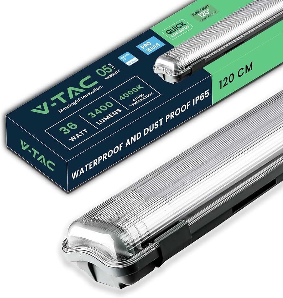 V-TAC Feuchtraumleuchte LED 120 CM Wasserfest IP65-36W - Samsung Chip - Rechteckige Lampe 3400 Lumen IP20 für Wand, Garage, Lager - LED Röhre - Deckenleuchte LED - Licht Neutralweiß 4000K
