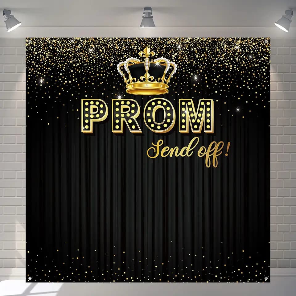 Tiamon Prom Backdrop 2026 Prom Send Off Graduation Party Decoration 7 x 7 Ft Glitter Photography Background Congrats Grad Banner Background for Class of 2026 Party Supplies(Black Gold)