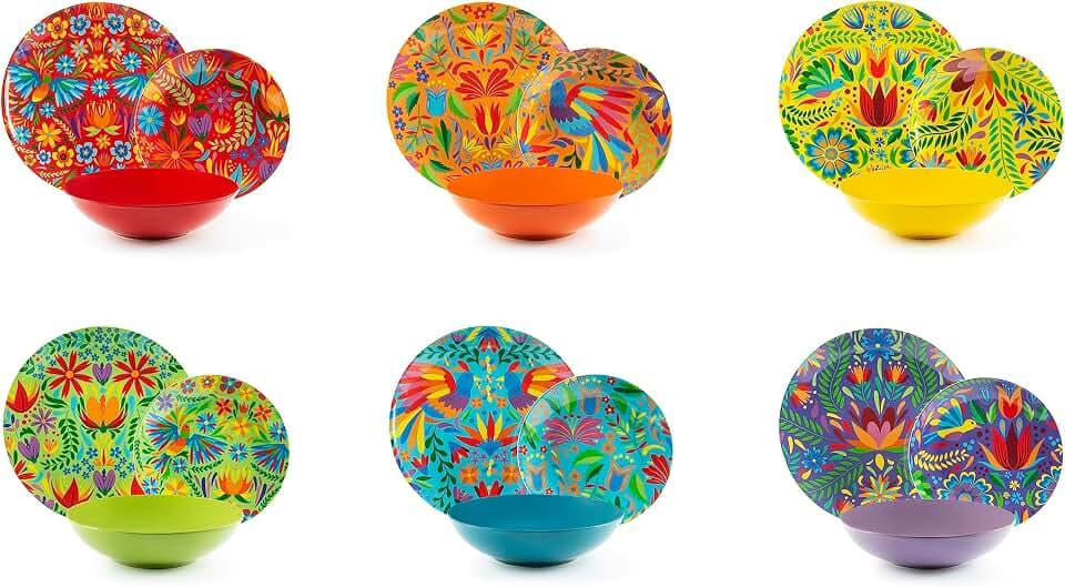 Excelsa Mexican Flowers Tellerservice, 18-teilig, Porzellan und Steinzeug, buntes Dekor, für 6 Personen
