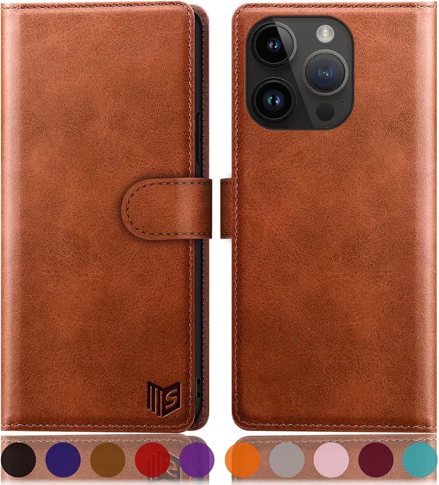 SUANPOT Design for iPhone 15 Pro Max 6.7" Wallet case with RFID Credit Card Holder,Flip Book PU Leather Cover Women Men for Apple 15ProMax Phone case Light Brown