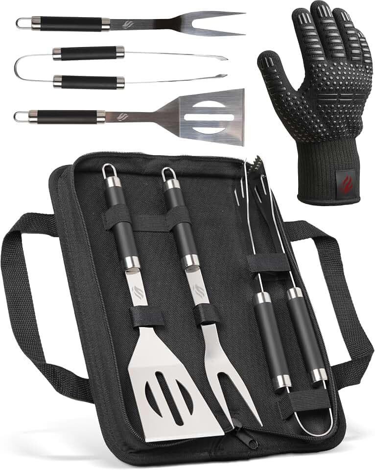 HORUS 23® Grill Zubehör - Grillbesteck Set Edelstahl mit Tasche & Handschuh
