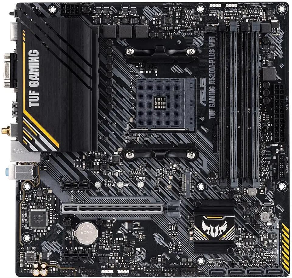 ASUS TUF Gaming A520M-PLUS (WiFi) AMD AM4 (3rd Gen Ryzen™) microATX Gaming Motherboard (M.2 Support, 802.11ac Wi-Fi, DisplayPort, HDMI, D-Sub, USB 3.2 Gen 1 Type-A and Aura Addressable Gen 2 headers)