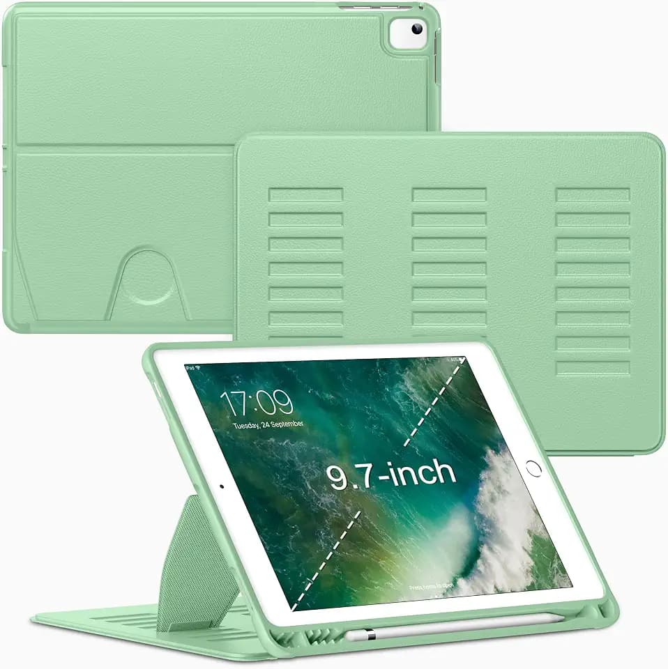 VIKESI Case for iPad 6th / 5th Generation (2018/2017 Released) 9.7-inch and for iPad Air 2/1,Multiple Angles Magnetic Stand Cover,Shockproof Soft Back,Pencil Holder,and Auto Sleep/Wake,Matcha