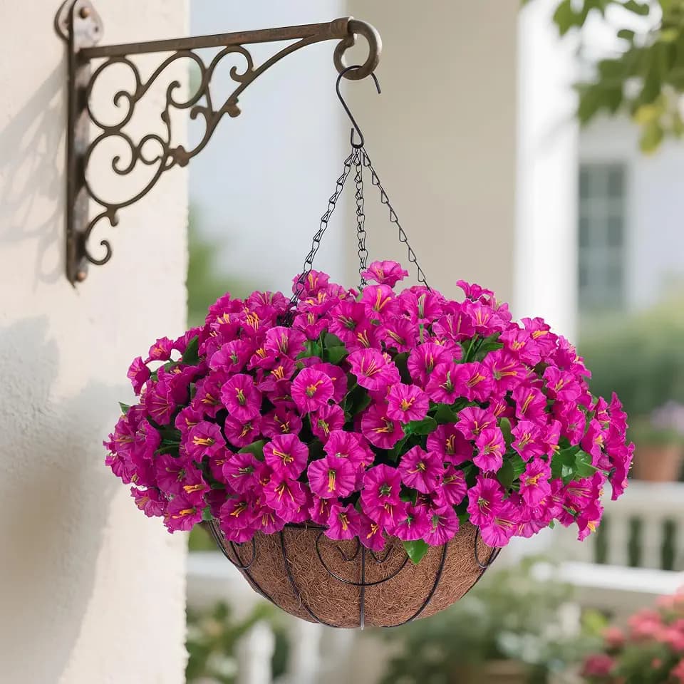 Artificial Hanging Flowers with Basket for Outdoor Summer Garden Decoration
