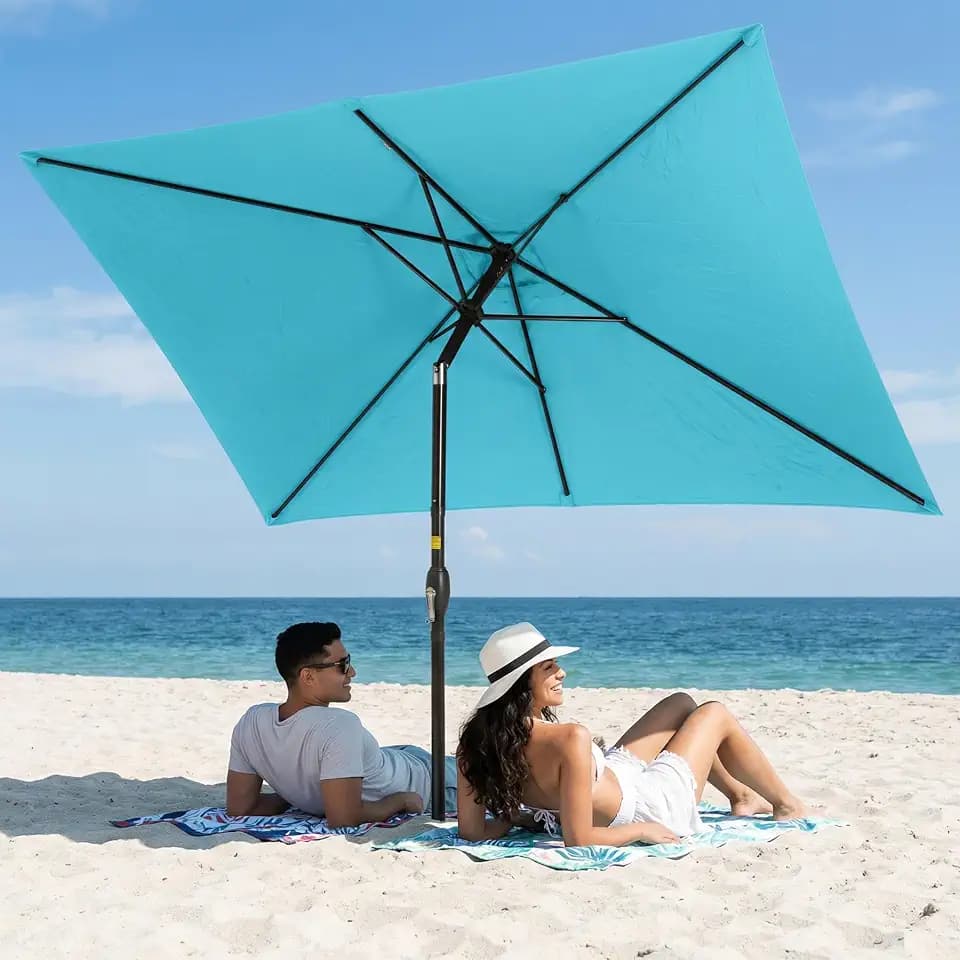 Wisteria Lane Patio Umbrella, Rectangular Patio Umbrella, Metal Pole Square Outdoor Umbrella with Crank and Push Button Tilt, Large Outdoor Umbrella with Polyester Canopy, Light Blue