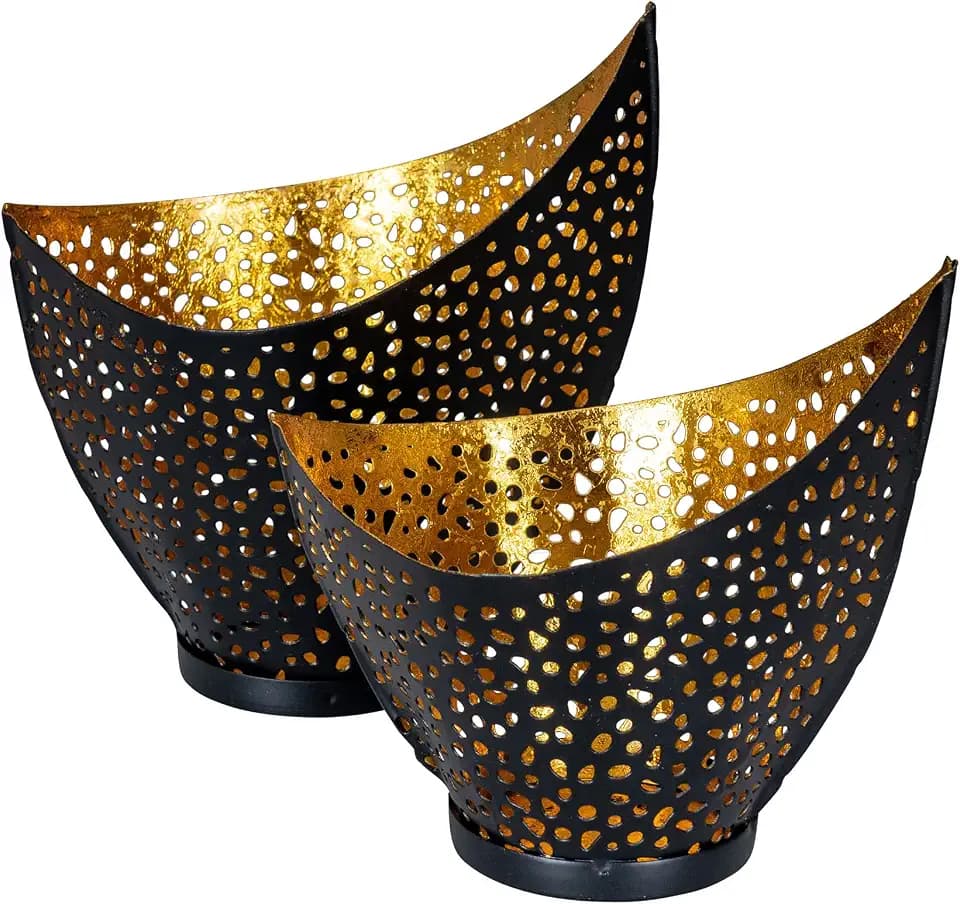 2er Set Teelichthalter Metall Schwarz Gold Design Kerzenhalter Tischdeko Orientalisch