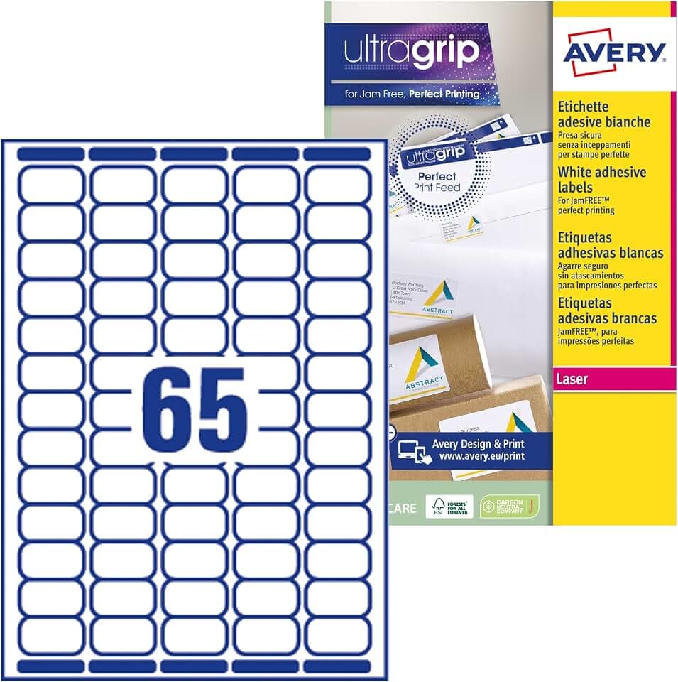 Avery Spanien L7651 – 25 – Pack von 25 Blatt Mini Etiketten 38.1 x 21.2 mm weiß