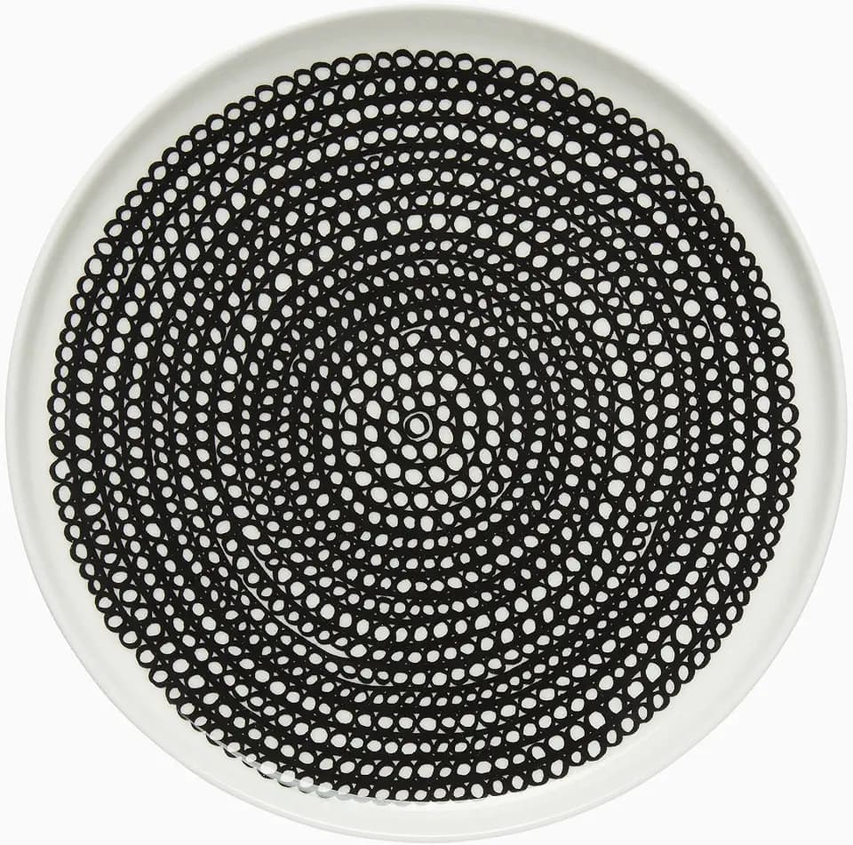 MARIMEKKO Oiva Siirtolapuutarha Dinner Plate — Refine Your Kitchen Décor with Our Iconic Black & White Stoneware — White Porcelain Dinner Plates to Elevate Your Dining Experience (10 in)