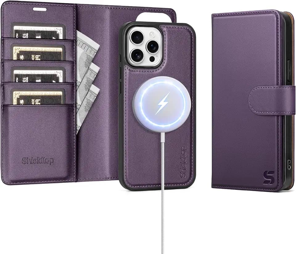 Shieldtop Compatible with MagSafe iPhone 15 Pro Wallet Case,Dark Purple