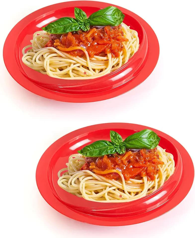 pekokavo Spill Proof 9.2" Scoop Plate with Non-Skid Suction Base, Adaptive Self-Feeding Dinnerware for Elderly Disabled, Pack of 2 (Red Plates)