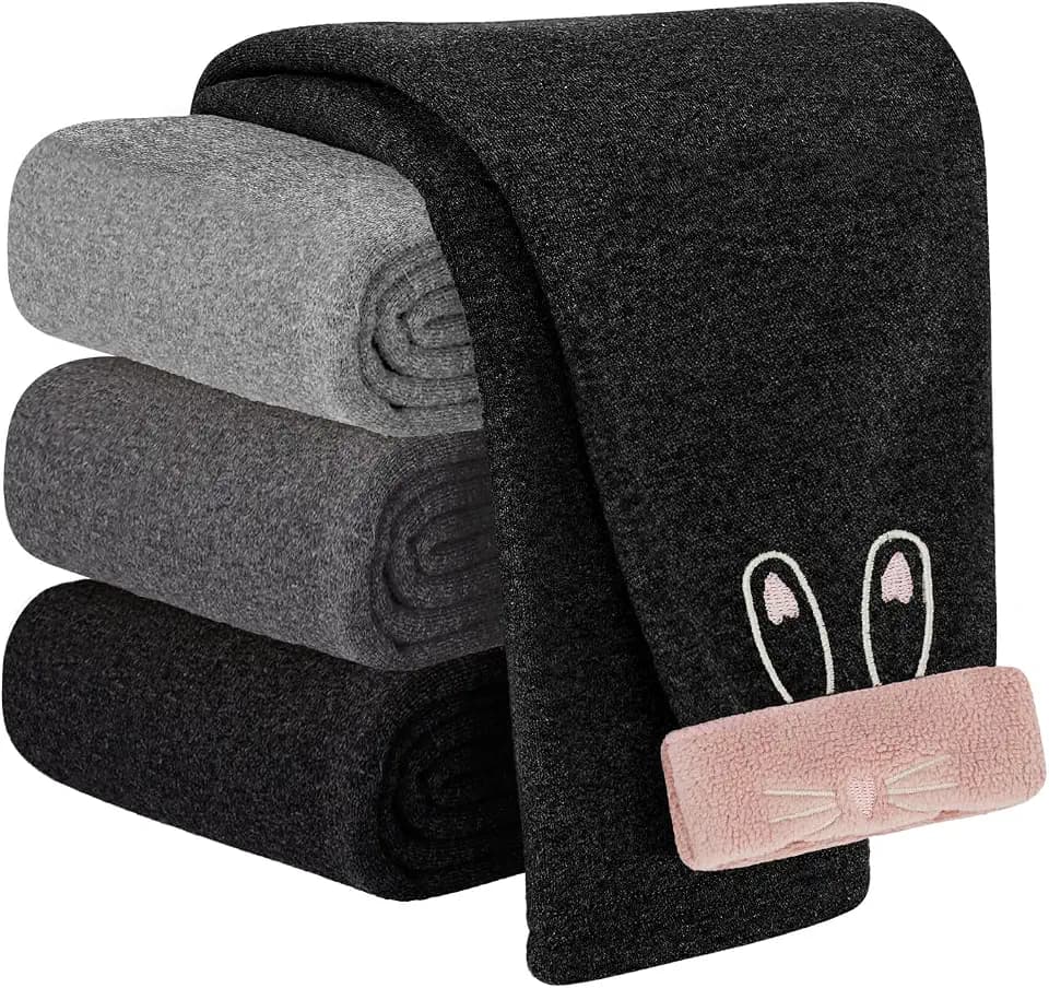 JiAmy Mädchen Leggings 1er-Pack Kinder Lang Dehnbar Thermo Leggings Hosen Häschen Muster Herbst Winter Casual Sporthose Mädchen für 3-4 Jahre Schwarz