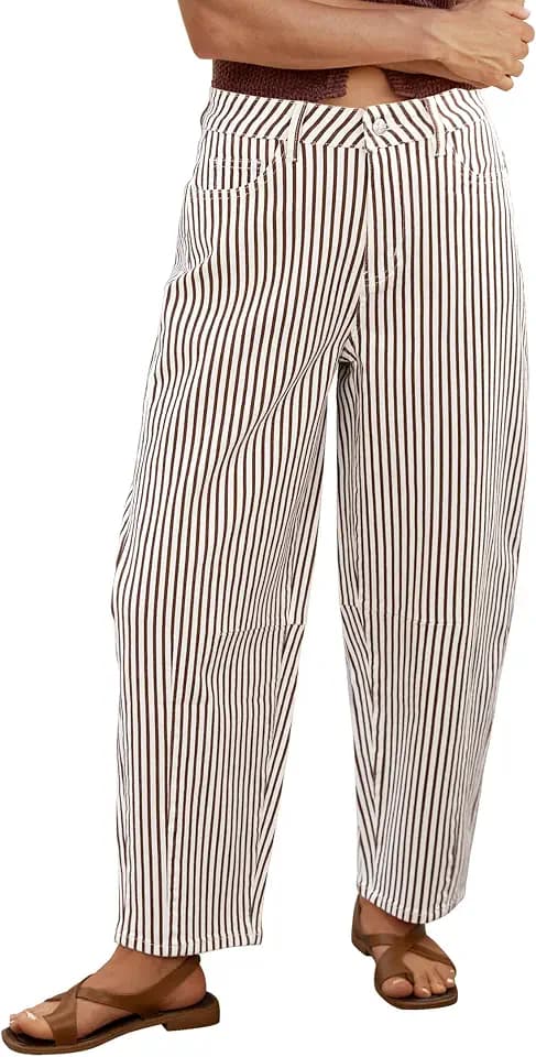 luvamia Barrel Jeans for Women Trendy Baggy Wide Leg Striped High Waisted Cropped Casual Pinstripe Stretchy Denim Pants