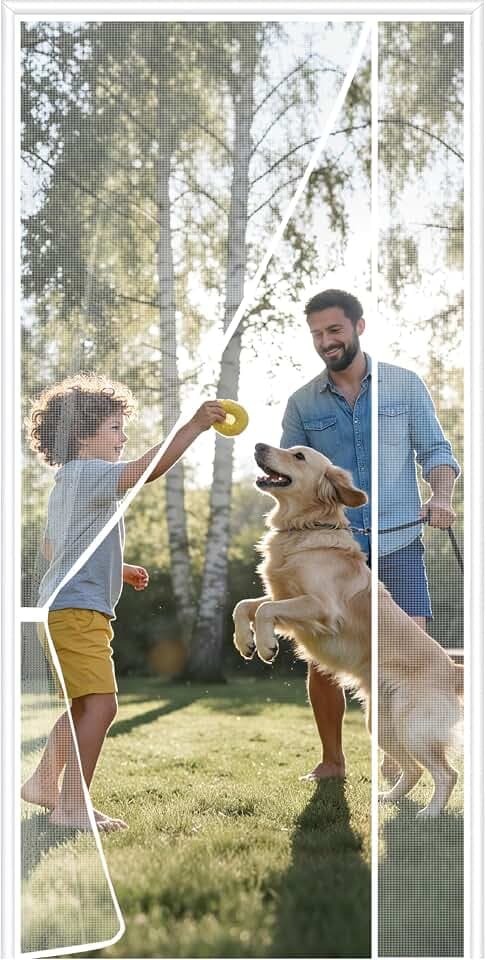 Sunolga Magnetic Screen Door Fits Door Size 36 x 80 Inch, Actual Screen Size 38 x 81 Inch, Reversible Left Right Side Opening, Sturdy Polyester Mesh Curtain Hands Free for Patio, Sliding Door, White