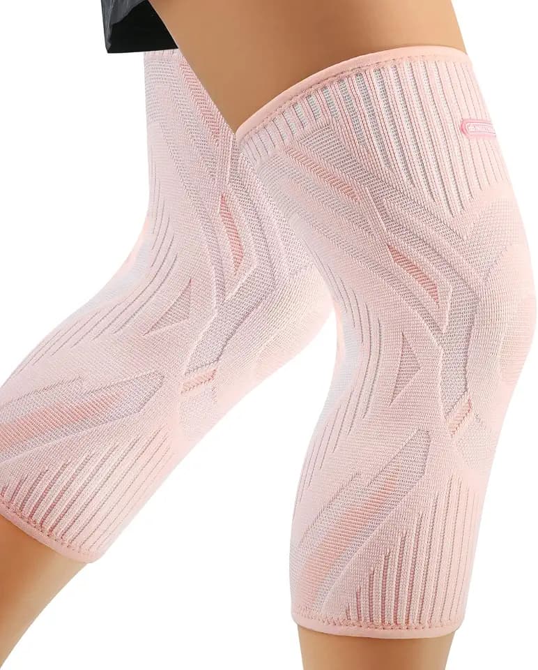 INDEEMAX 2er Pack Kniebandage Damen und Männer, Kompression Kniestütze für Arthritis, Meniskus, ACL, Sport, Laufen, Fußball, Atmungsaktiv Knie Bandage mit Anti Rutsch Silikonstreifen, Rosa,XL