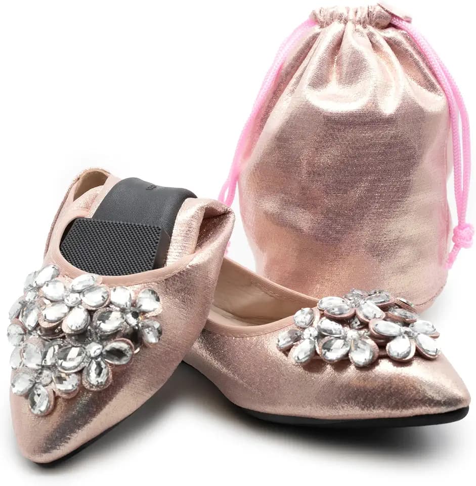 Foldable Flats for Women | Dressy Comfortable Rhinestone Shoes for Weddings