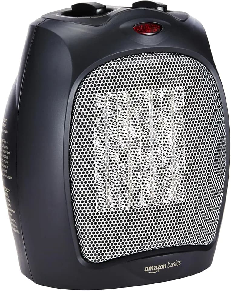 Amazon Basics Keramik-Standheizung, 1800 W, mit verstellbarem Thermostat - Schwarz