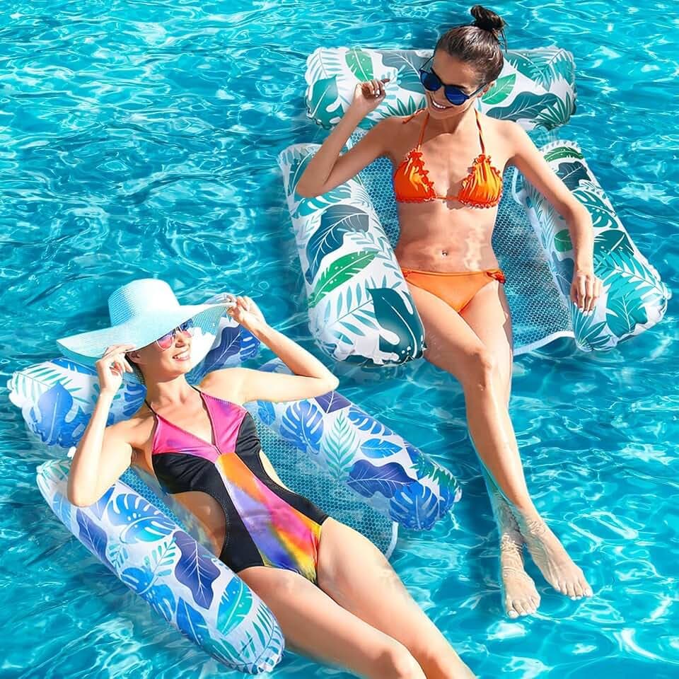 2 Packs Inflatable Pool Floats Adult, 4 in 1 Floating Lounge Chairs Inflatable Pool Accessories, Inflatable Pool Floaties Noodles, Pool Toys Floating Chairs for Summer Party Water Beach Lake