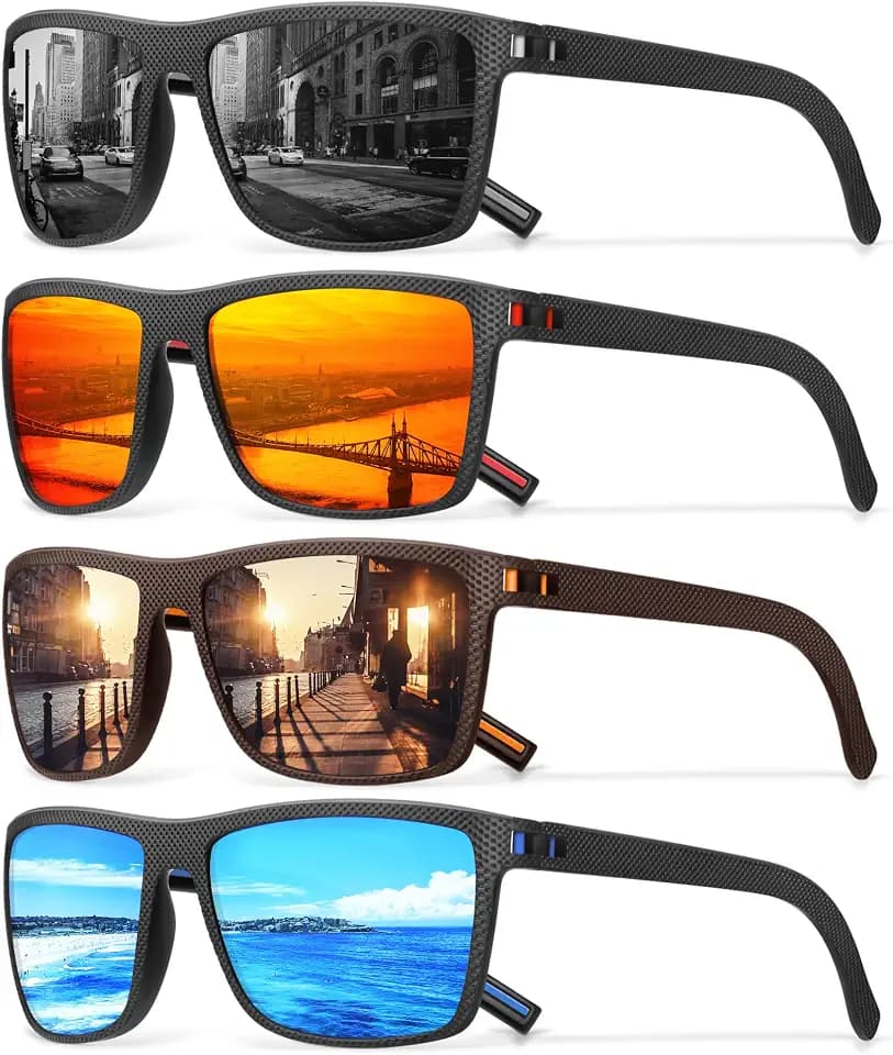 Square Polarized Sunglasses for Men Vintage Style Driving Travel Sun Glasses Lightweight Frame UV Protection Eyewear