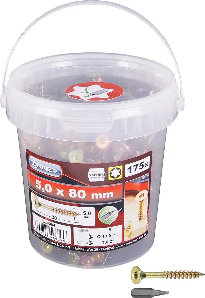 Connex Universalschrauben 5,0 x 80 mm – 175 Stück im Set – Senkkopf