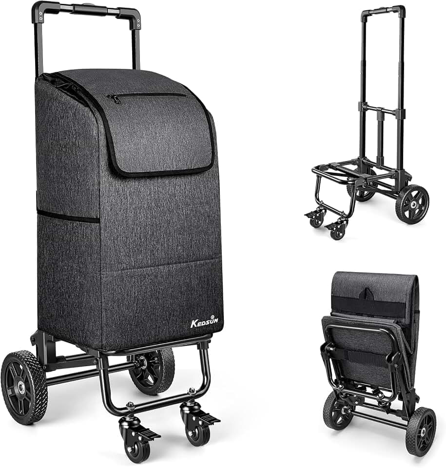 KEDSUM 3-in-1 Shopping Cart with Wheels, 250LB Grocery Cart, Black