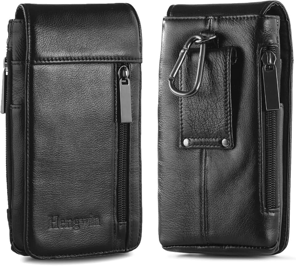 Rindsleder Herren Gürtel Fall Holster für iPhone 17 16 15 14 Pro Max/16 Plus, Leder Handy Fall Gürtel Fall für Samsung Galaxy S25 S24 S23 Ultra S25+ A06 F06 5G A13 A54, schwarz