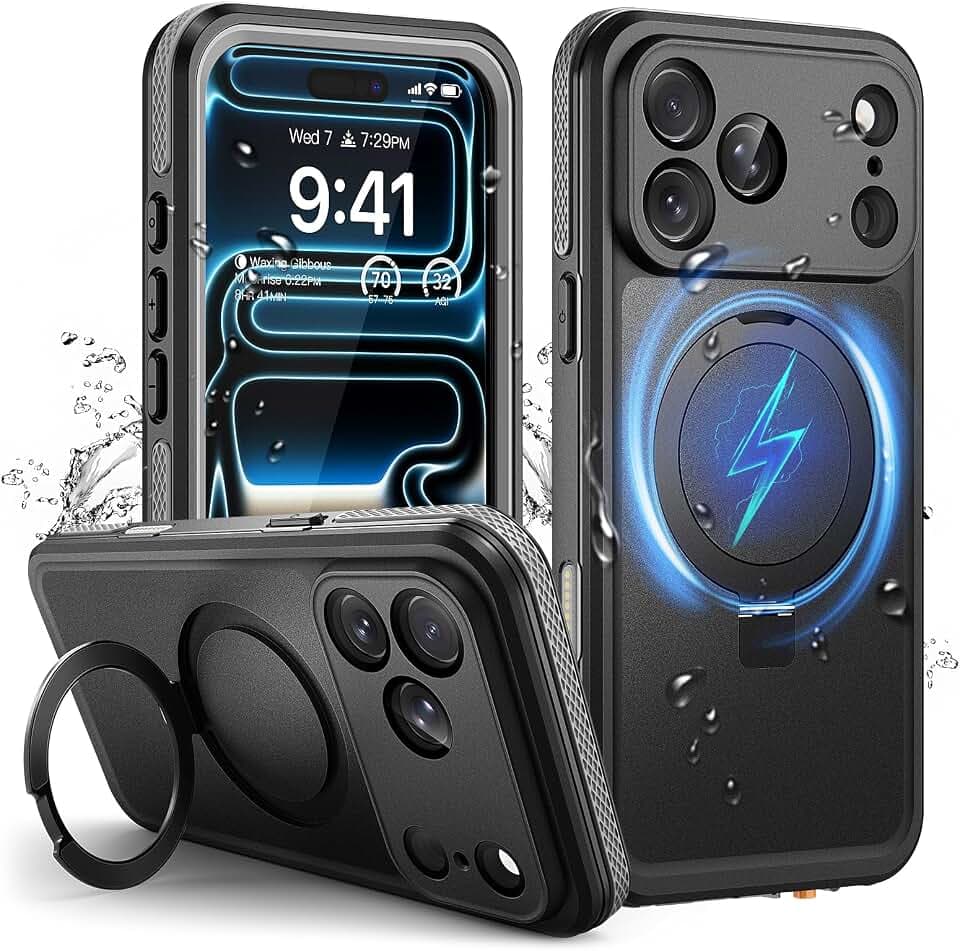 für iPhone 17 Pro Max Wasserdicht Ständer Outdoor Hülle, Schwarz
