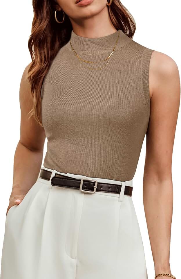 Arach&Cloz Women's Wool Blend Mock Neck Fall Business Casual Sweater Tank