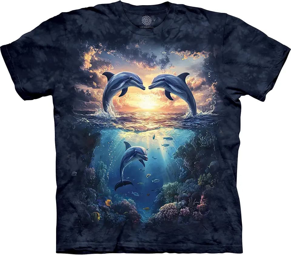 The Mountain Dolphin Love Shirt for Men, Nature Graphic Tees Men, Ocean Wildlife Oversized Cotton T-Shirt