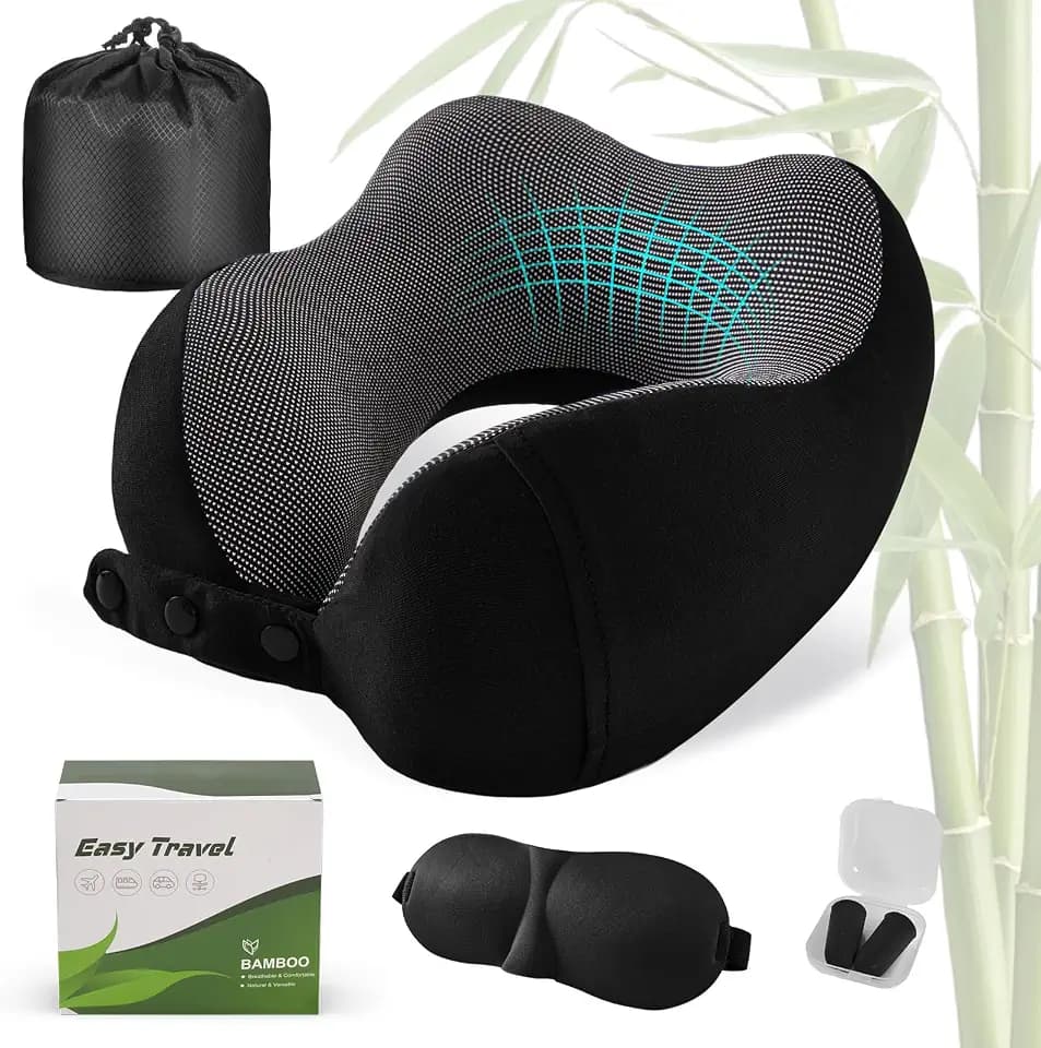 Cirorld Neck Pillow for Traveling, Travel Pillows for Airplanes Pure Black