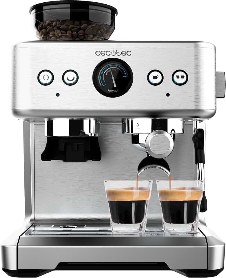 Cecotec Barista Power Espresso 20 Barista Maestro Express Kaffeemaschine. 2250 W, 20 Bar, Manometer und 2 Thermoblöcke, Kaffeebohnenbehälter, Mahlwerk mit 20 Stufen, Vaporizer