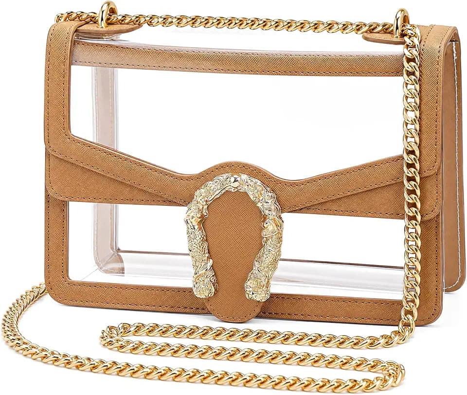 Small Clutch Purse Clear Bag for Stadium Events with Chain Yellow