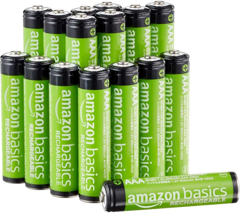 Amazon Basics 16er-Pack wiederaufladbare AAA-NiMH-Leistungsbatterien, 800 mAh, 1,2 V, bis zu 1000x wiederaufladbar, vorgeladen