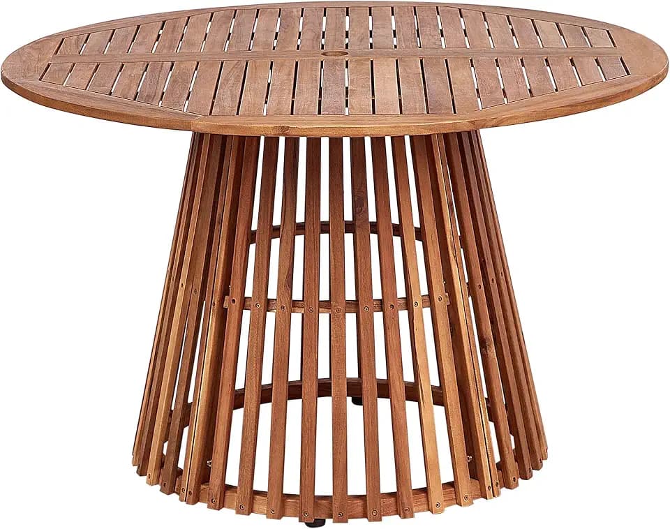 Beliani Gartentisch Akazienholz Hellbraun rund ⌀ 120 cm Lattenoptik modern robust Agello