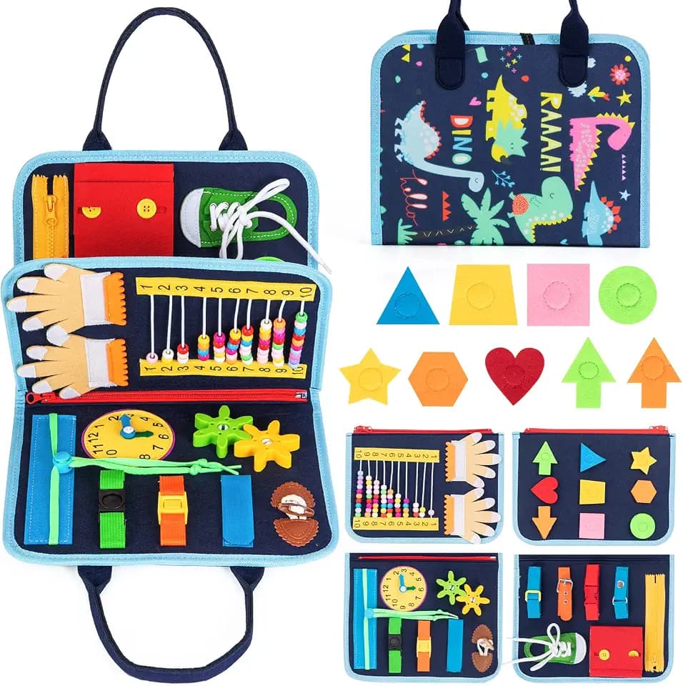 Busy Board, Montessori Spielzeug für ab 1 2 3 4 Jahre Kleinkinder Baby Activity Board Quiet Book Autismus Educational Reise Spielzeug Vorschule Learning Count Basis Leben Sensory Board (Blau)