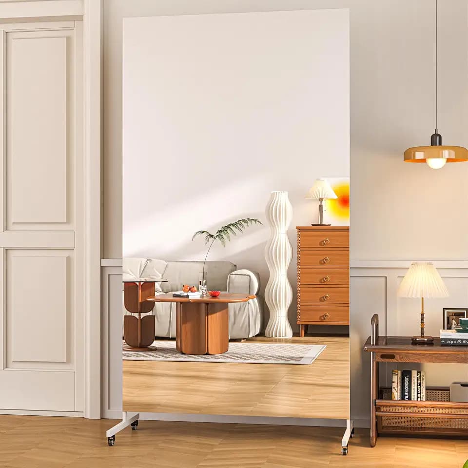 Hasipu 79" x 40" Full Length Floor Mirror on Wheels, White