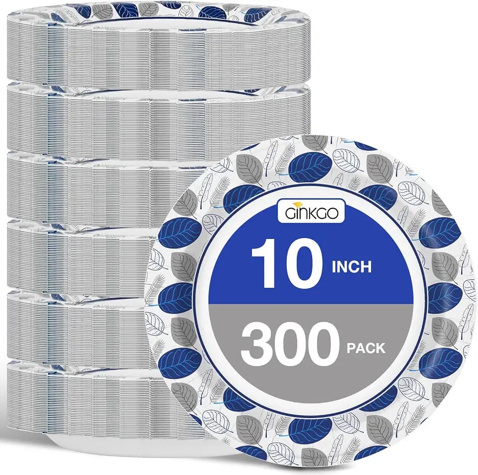 Ginkgo 300 Count Disposable Paper Plates 10 Inch Bulk