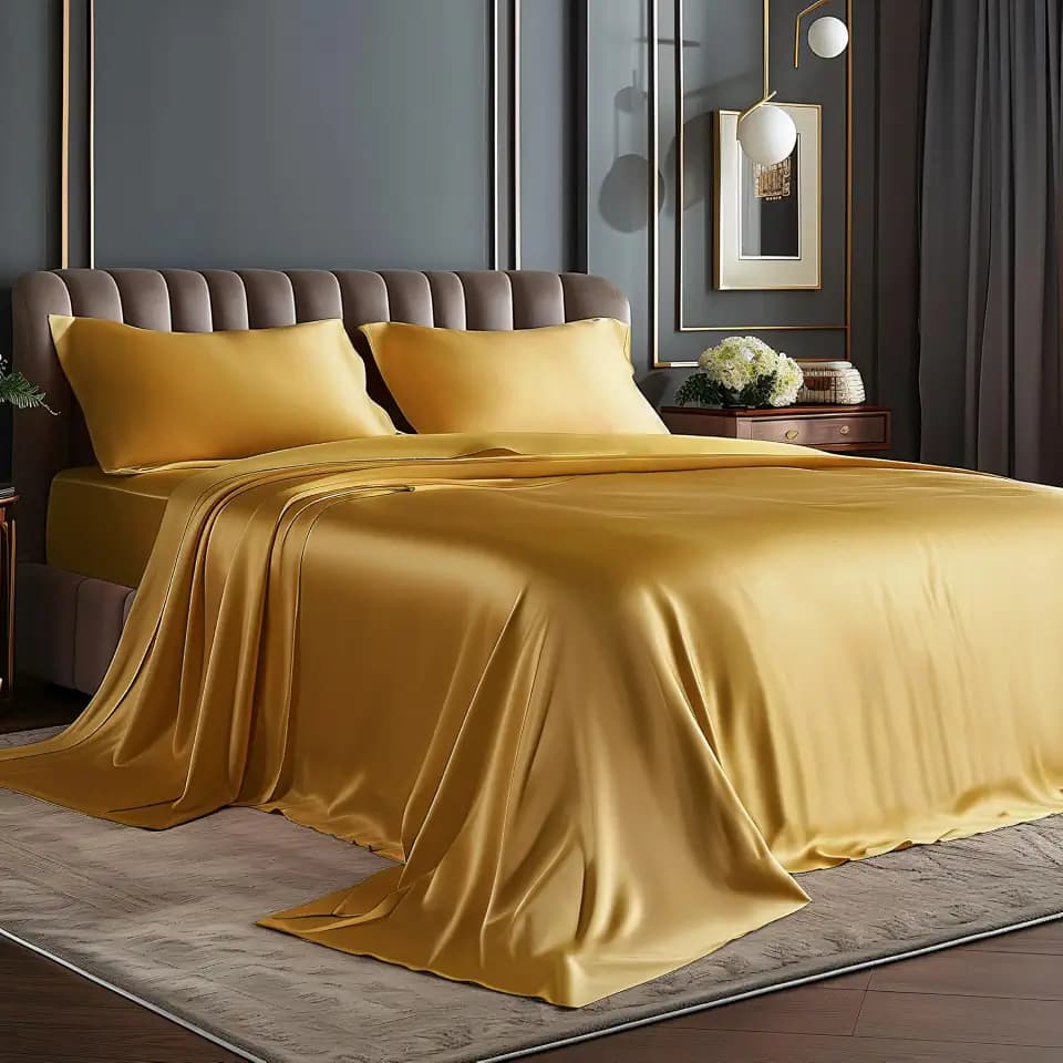 BEDELITE Satin Sheets California King Size Bed Set, Gold, 4 Pieces
