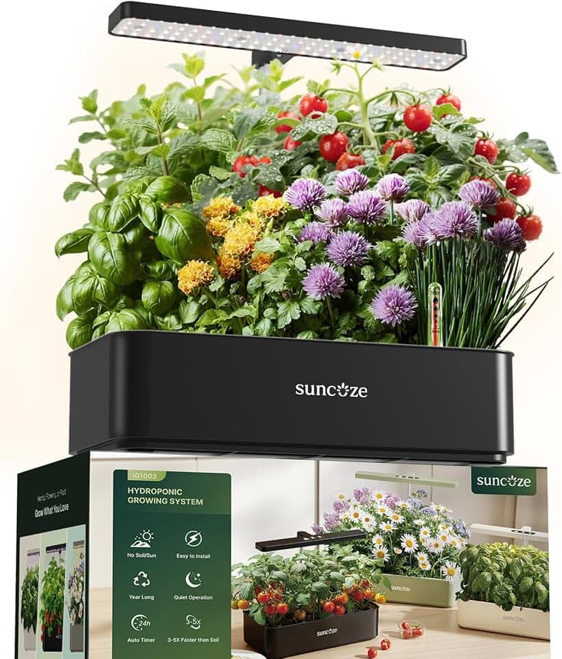 SUNCOZE Hydroponisches Anzuchtsystem, Smart Garden mit 12 Hülsen, Schwarz