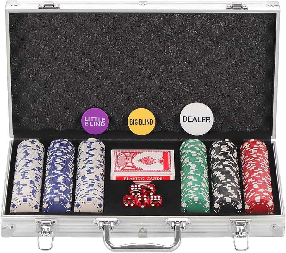 300 Pcs Poker Chips Set for Texas Holdem,Clay Poker Set Blackjack,Professional Poker Kit with Aluminum Case,2 Decks Cards,Dealer Blind Buttons 5 Dice,11.5 Gram Casino Chips for Gambling Games