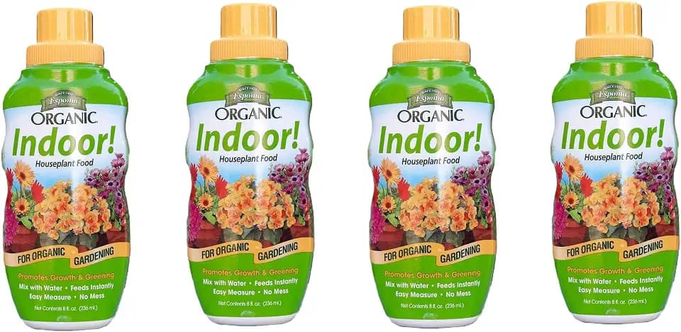 Espoma Organic 8 Ounce Concentrated Indoor Plant Food - Indoor Plant Fertilizer for Large & Small Plants Like Pothos, Fiddle Leaf Fig, Monstera, Snake & Palms - Pack of 4