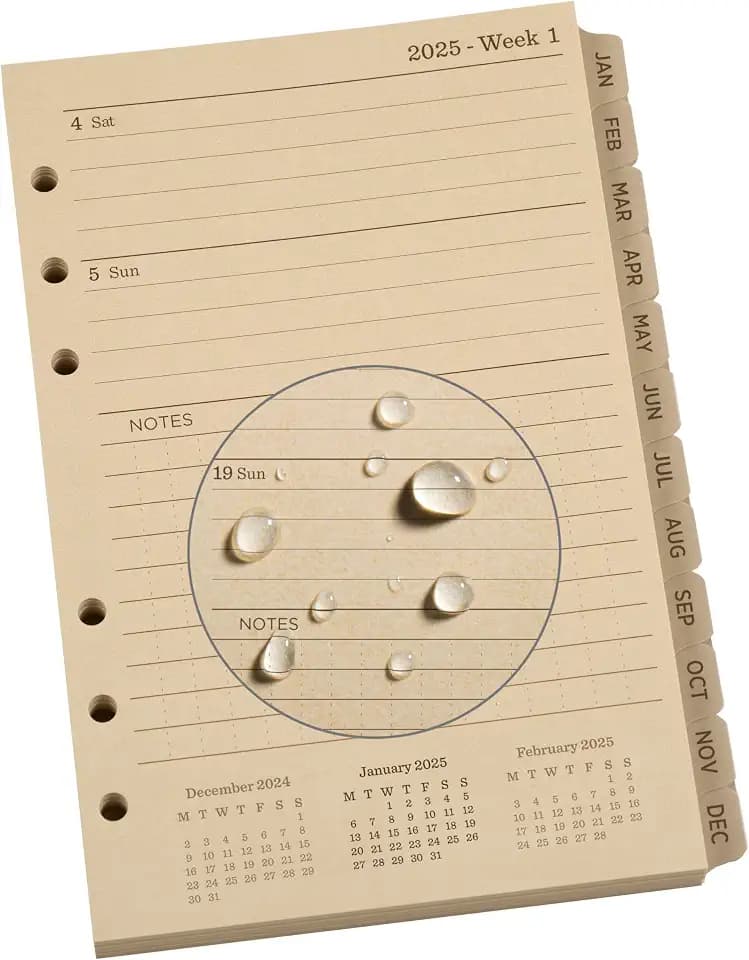 Rite in the Rain 2025 Dated Weekly Loose Leaf Calendar Set, 5” x 7”, Tan Sheets, 365 Days (No. PL2025W)