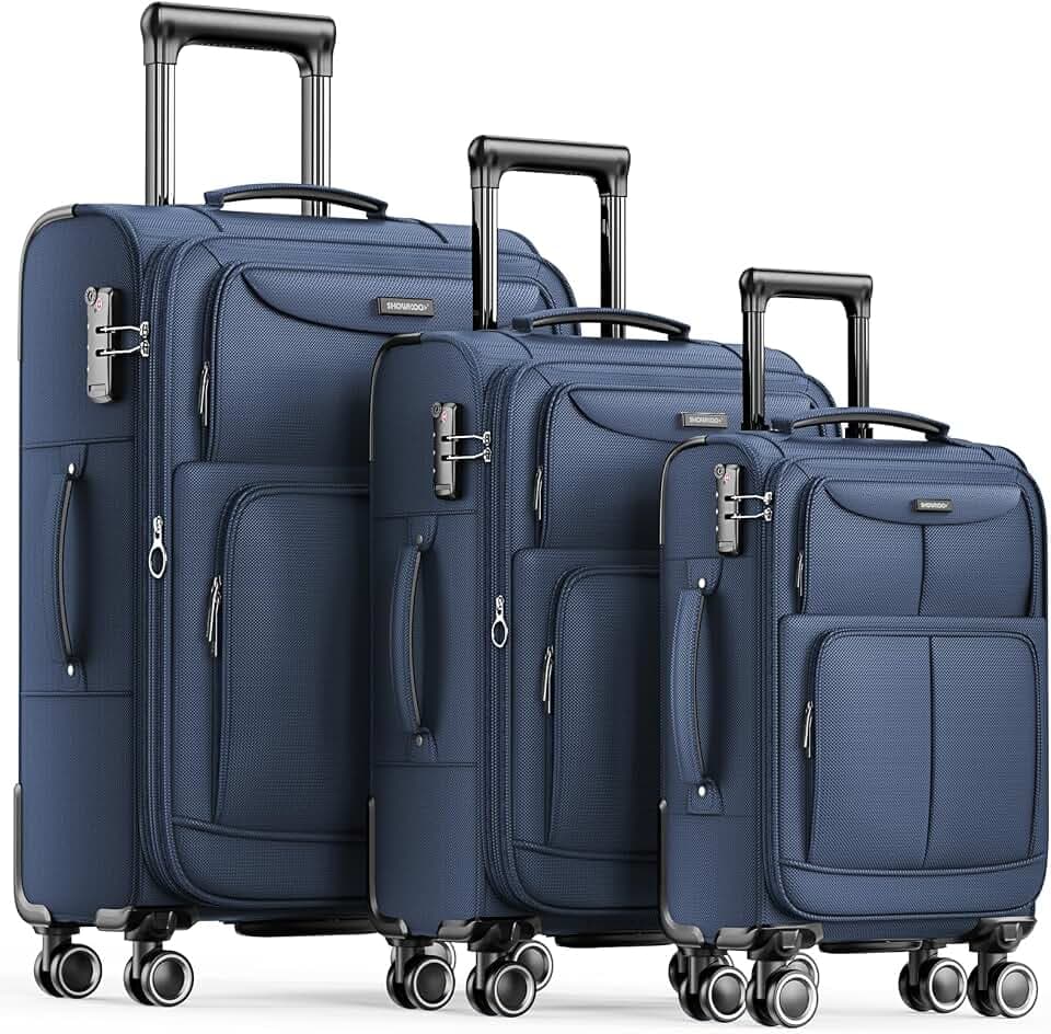 SHOWKOO Luggage Sets 3 Piece Softside Expandable Durable Suitcase Sets