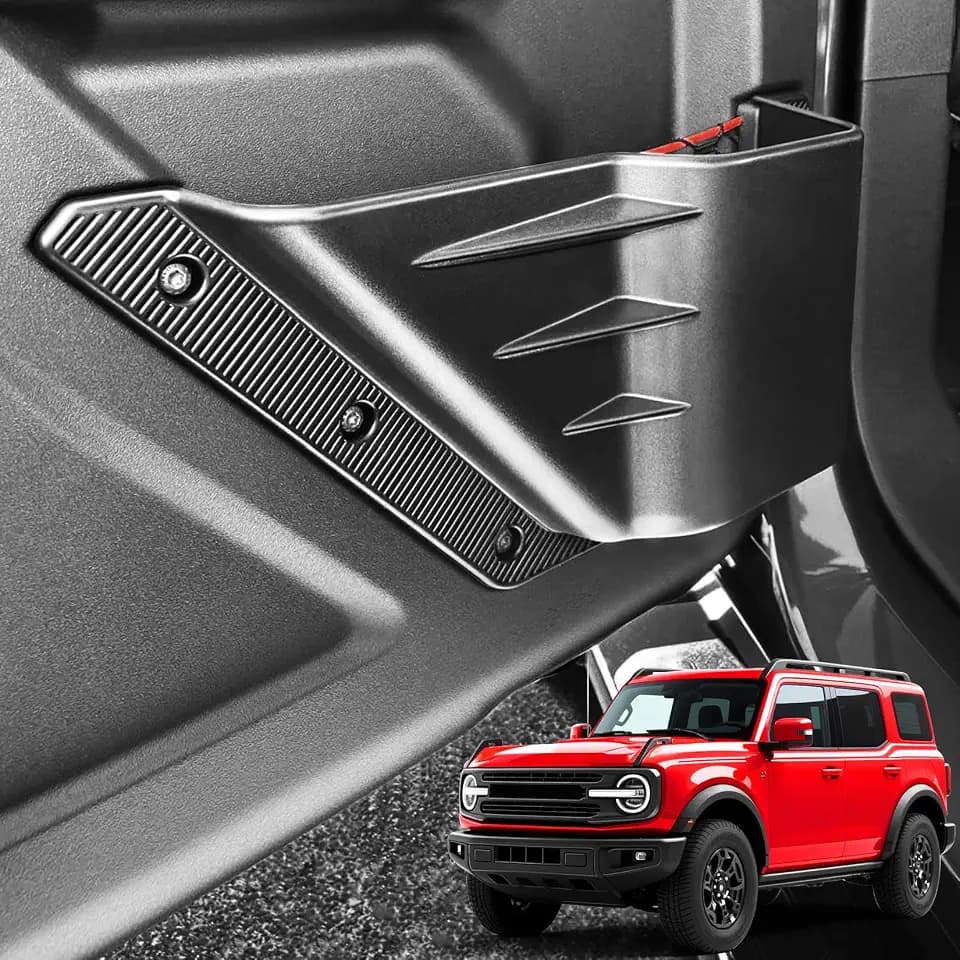 2PCS Front Door Storage Pockets for Ford Bronco Accessories 2025,Side Organizer Box Insert Cup Holder fit Bronco 2/4-Door 2021 2022 2023 2024 Replacement Expansion Interior Accessories