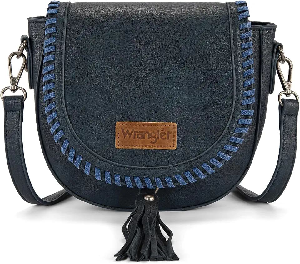 Wrangler Crossbody Bag Flap Saddle Bag Small Boho Purses for Women Embossed Braid Handbags with Tessel