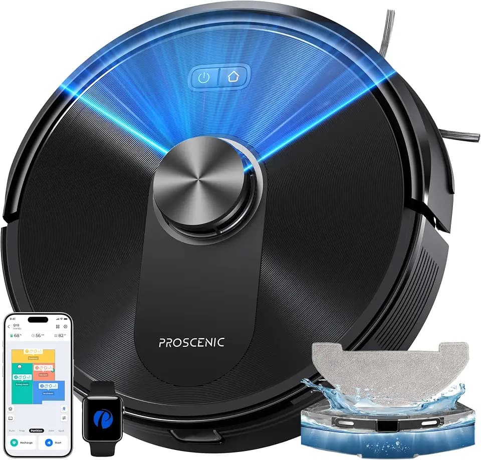 Proscenic Q10+ Saugroboter mit Wischfunktion, 10000Pa 200Min Staubsauger Roboter, Intelligentes Laser Navigation mit 5 Karten, Smarte Steuerung via App, Alexa & Siri Apple Watch, Hartböden, Teppichen