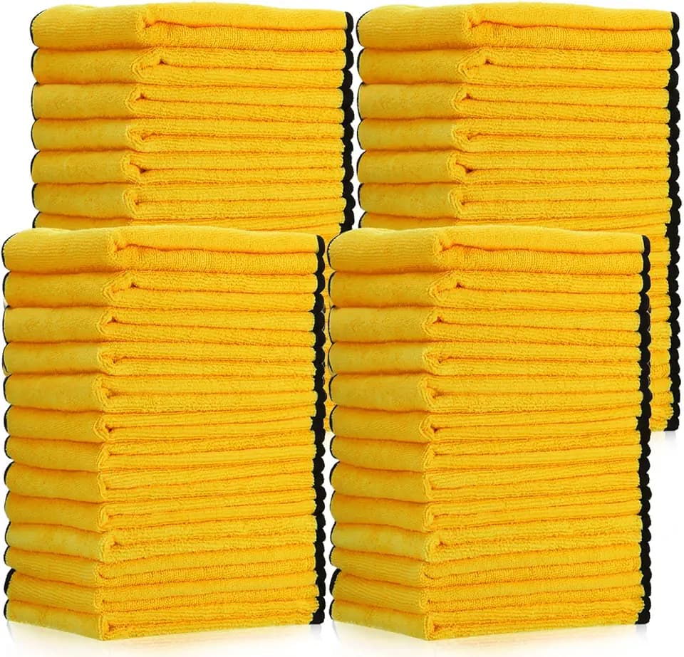Tallew 50 Pcs 16"x16" Yellow Microfiber Towels for Cars Drying Polishing