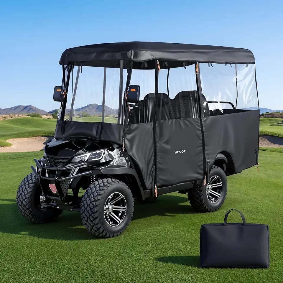 VEVOR Golf Cart Cover, Visible Full-Enclosure 2/2+2/4 Passenger Golf Cart, 600D Waterproof Oxford Fabric Cover，Fits Most Carts Club Car, Yamaha, EZGO, Honda, PVC Coating & Windproof Hook Design